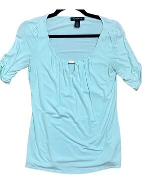 White House Black Market Mint Green Ruched Sleeve Top XS